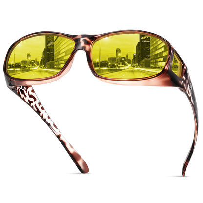 suoso Night Driving Glasses Fit Over Eyeglasses for Men Women, Polarized Anti Glare Night Vision Glasses HD Yellow Lens