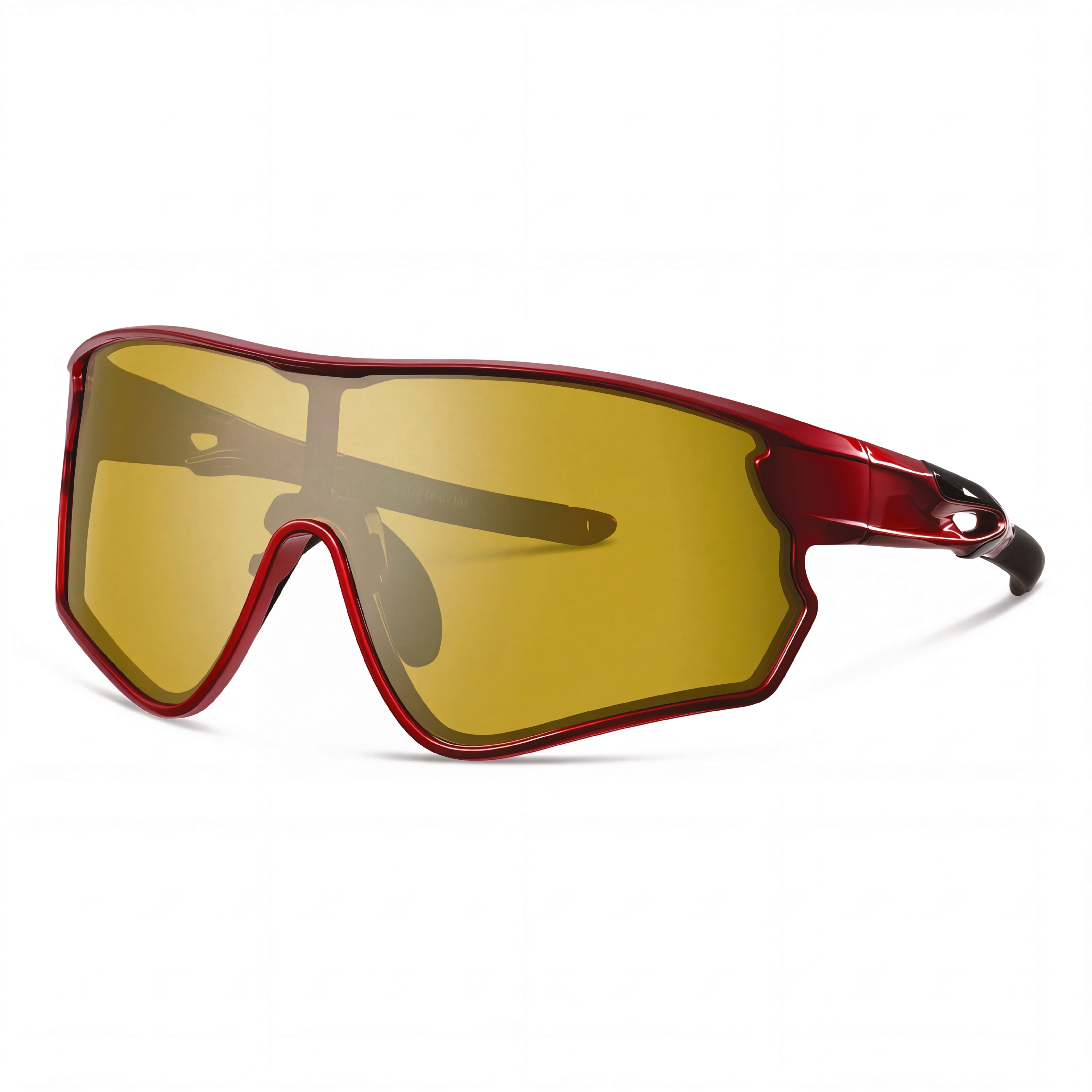 Red frame cycling sunglasses with yellow tinted lens for road and trail sports