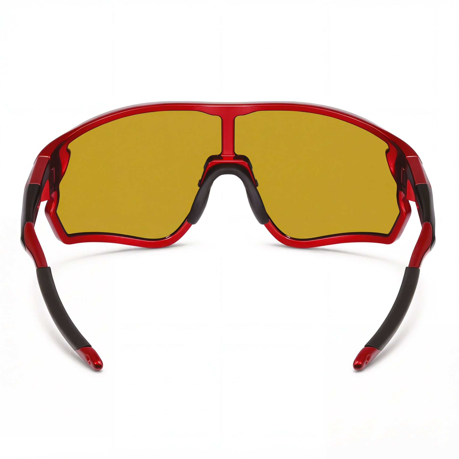 Red-frame cycling sunglasses with yellow polarized lenses and performance design
