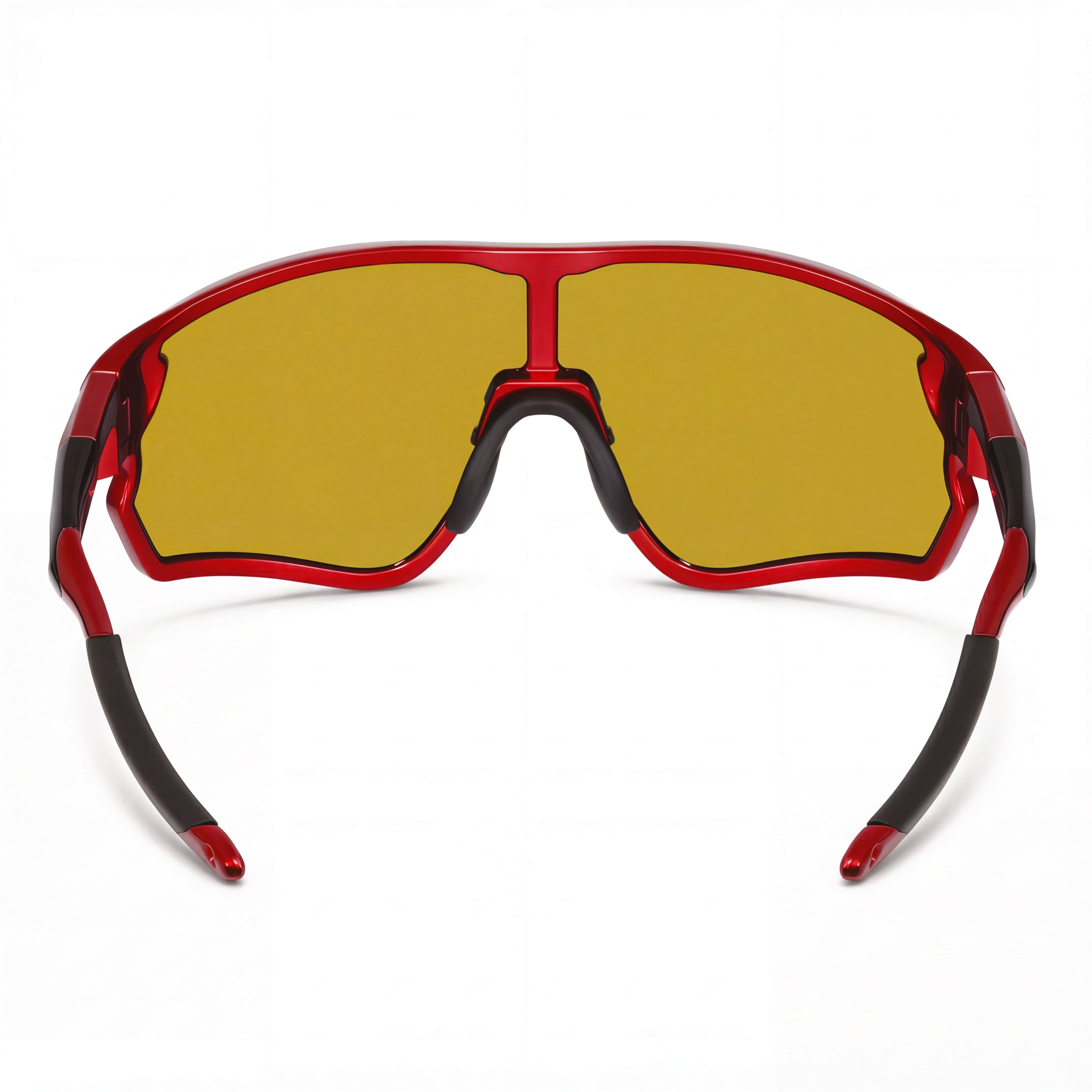 Red-frame cycling sunglasses with yellow polarized lenses and performance design