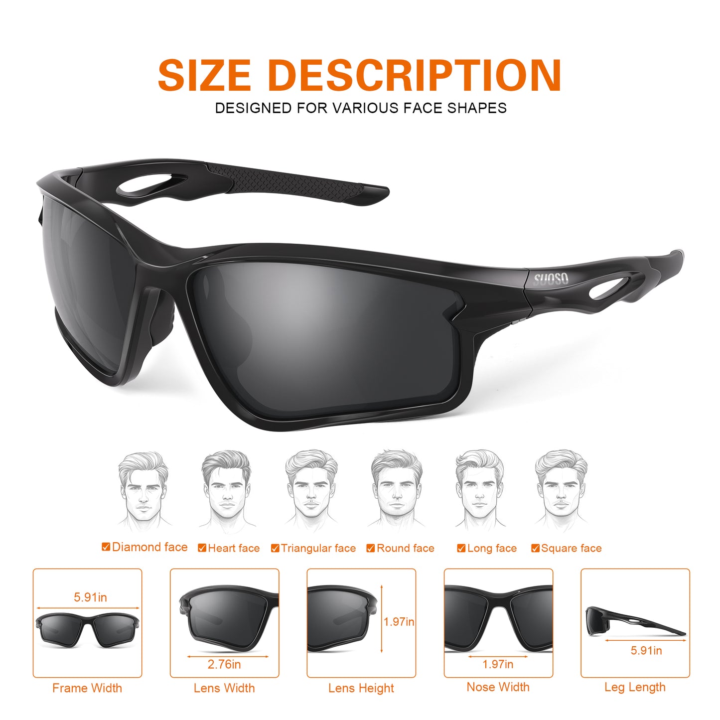 suoso Polarized Sports Sunglasses Men: Running Sunglasses Women Wrap Around Glasses for Fishing Driving UV400 Protection TR90