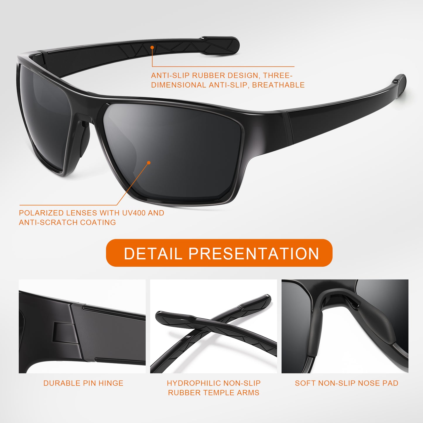 suoso Sports Polarized Sunglasses for Men: TR90 UV400 Protection Sun Glasses Womens Wrap Around Goggles for Fishing Driving