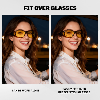 suoso Night Driving Glasses Fit Over Eyeglasses for Men Women, Polarized Anti Glare Night Vision Glasses HD Yellow Lens