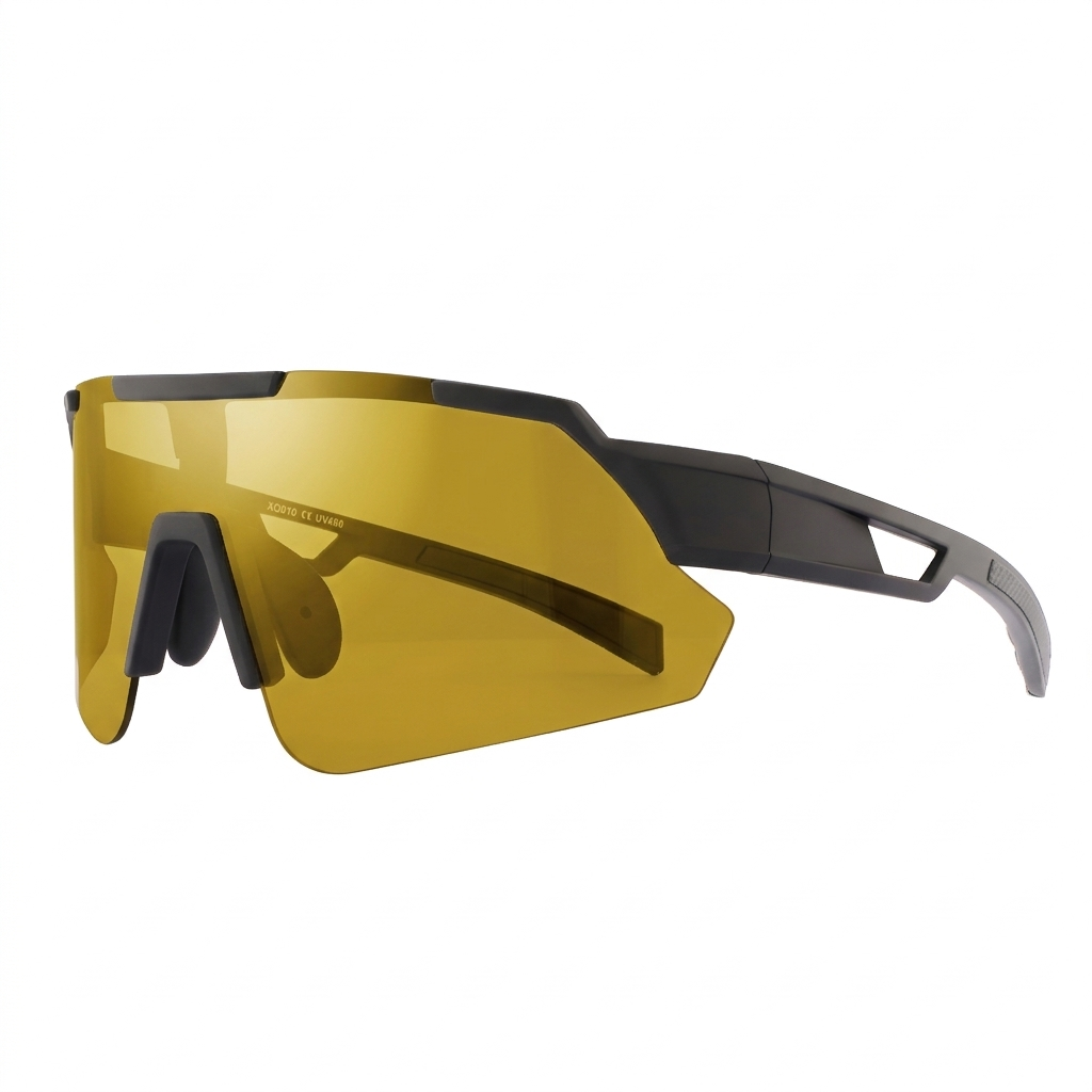 Yellow lens cycling sunglasses with black frame, designed for sport and prescription use
