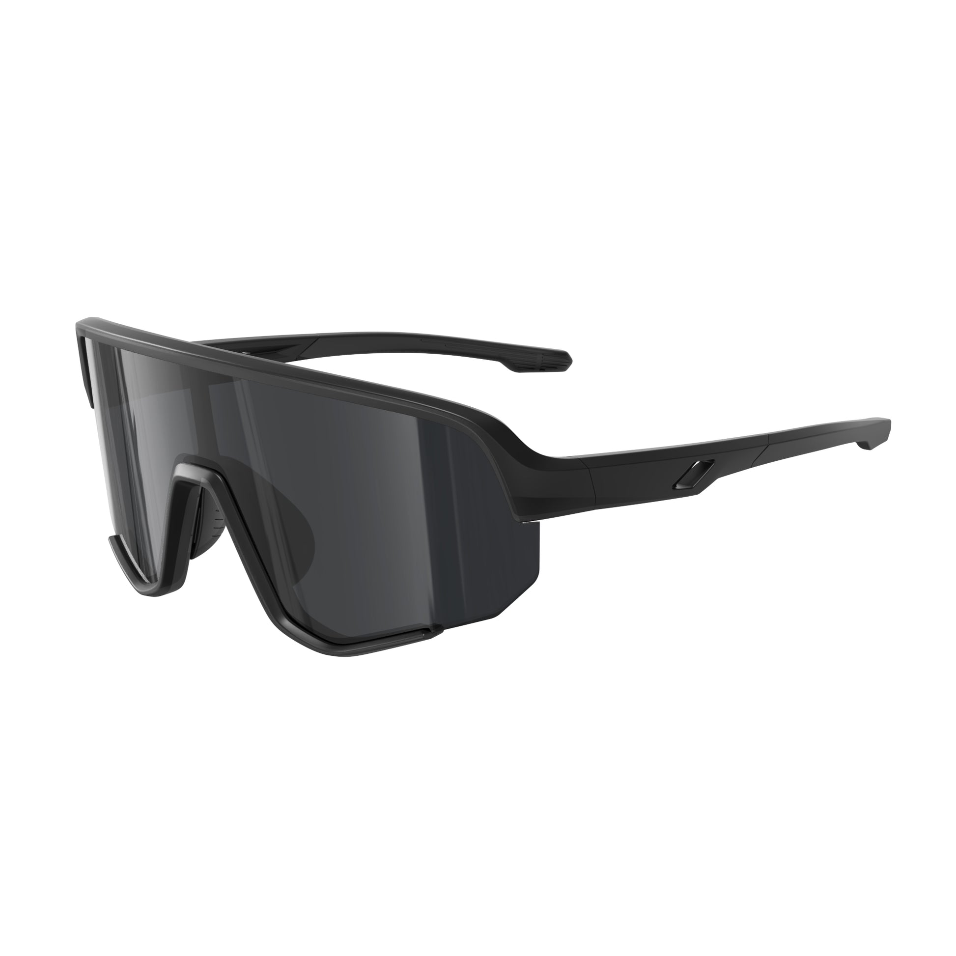 Black sunglasses with a sleek design on a white background