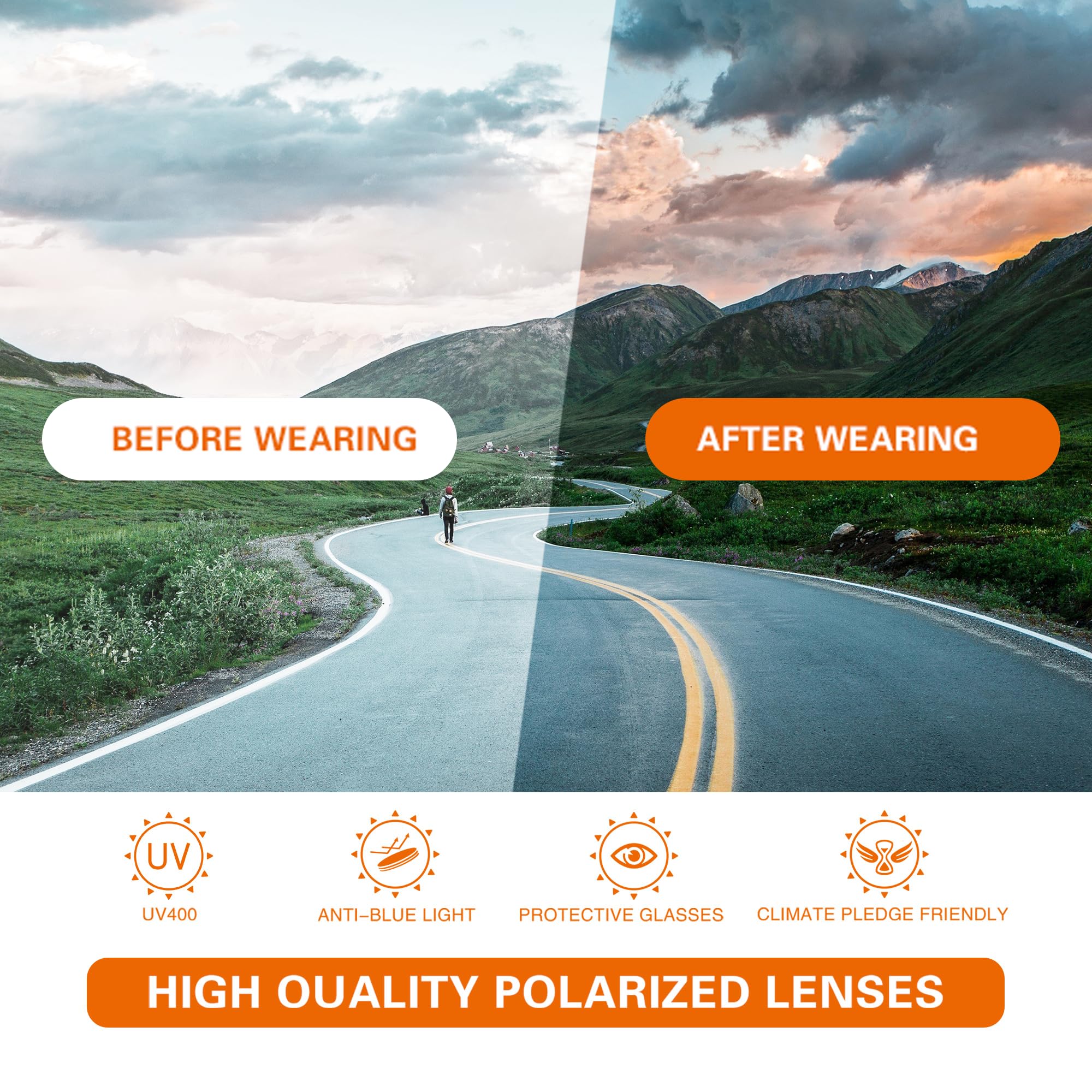SUOSO Sports Polarized Sunglasses, UV400 Protection Wrap Around Sun Glasses for Golf Fishing Running Driving