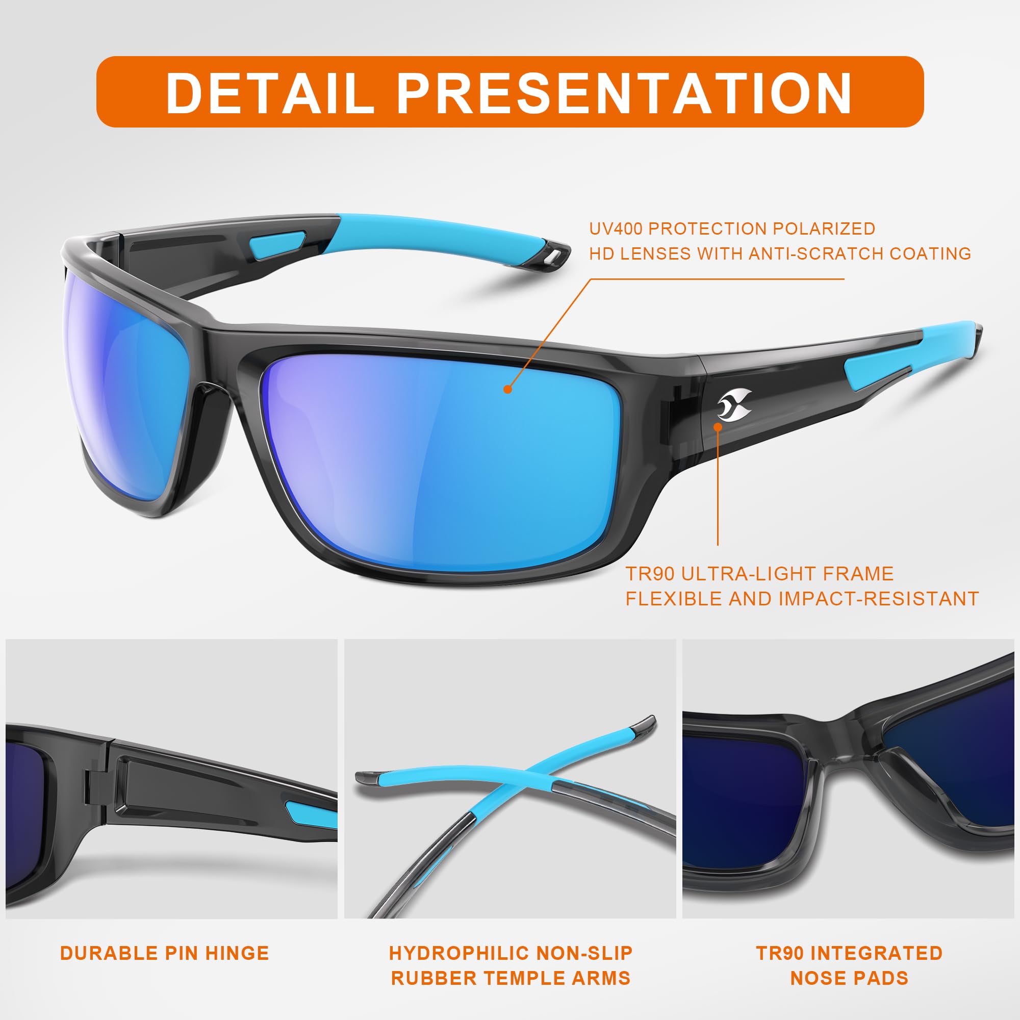 SUOSO Sports Polarized Sunglasses, UV400 Protection Wrap Around Sun Glasses for Golf Fishing Running Driving