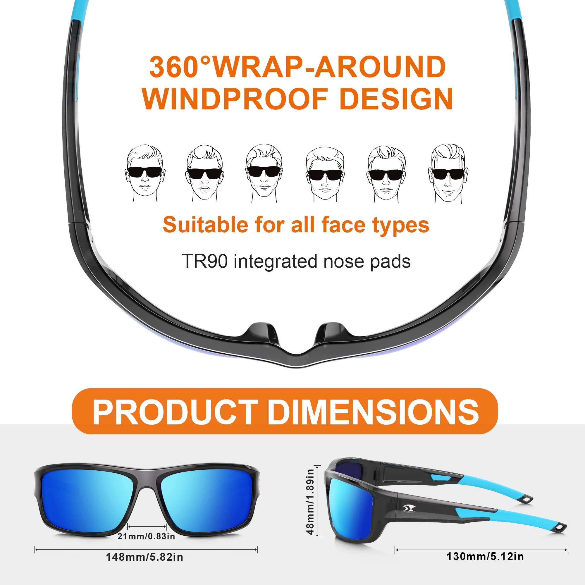 SUOSO Sports Polarized Sunglasses, UV400 Protection Wrap Around Sun Glasses for Golf Fishing Running Driving