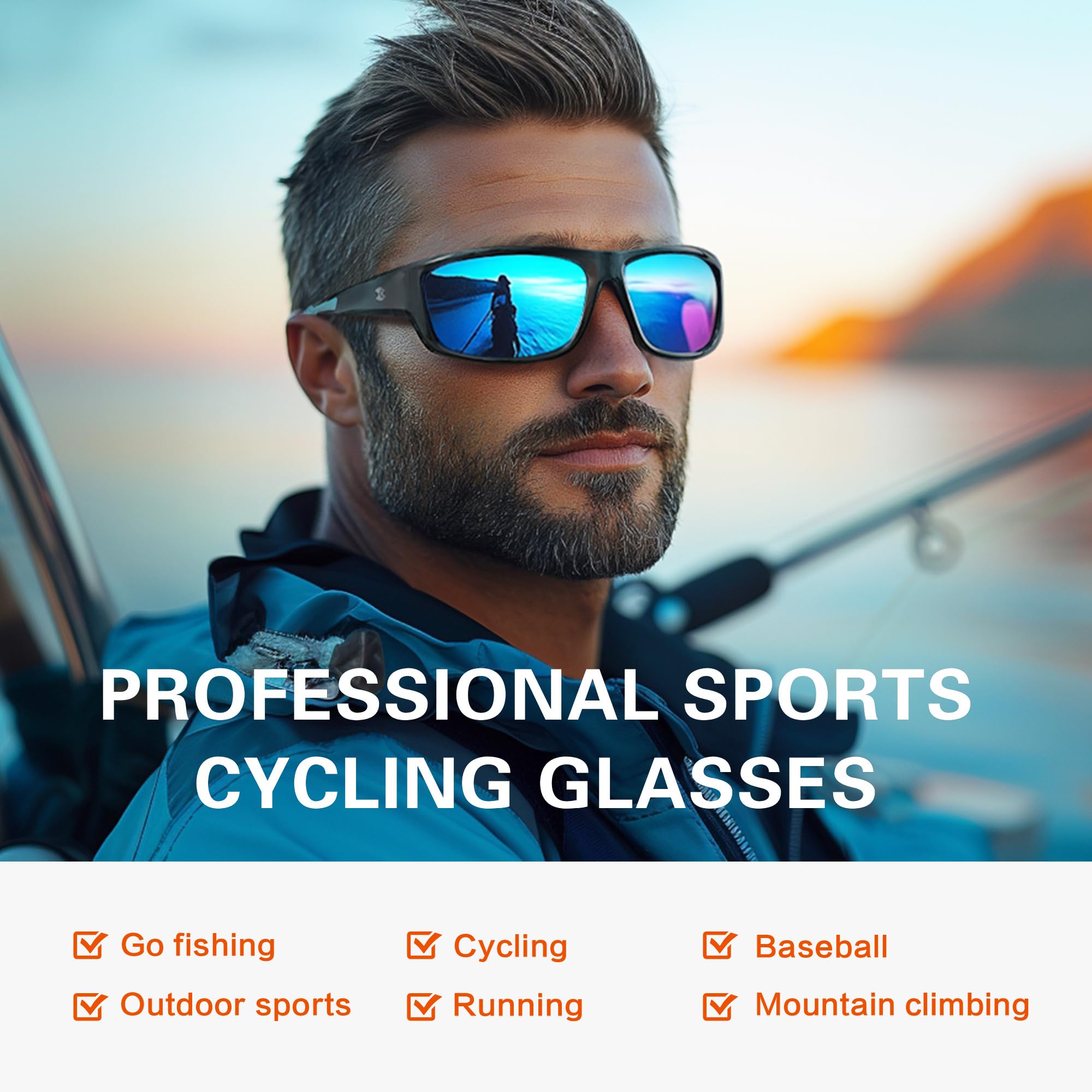 SUOSO Sports Polarized Sunglasses, UV400 Protection Wrap Around Sun Glasses for Golf Fishing Running Driving